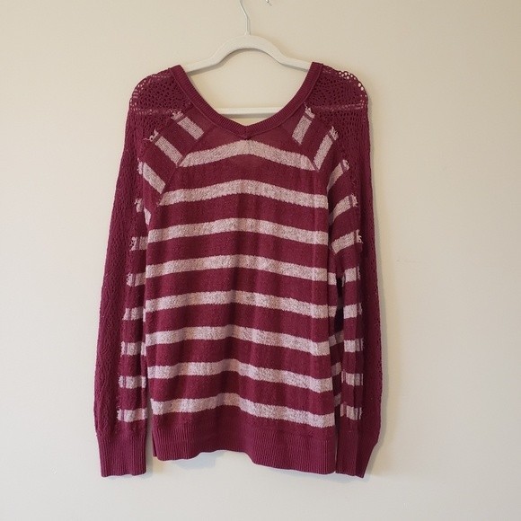 We The Free Fluffy Swit Pullover Maroon Striped Oversized Slouchy Sweater Size M - Picture 7 of 9